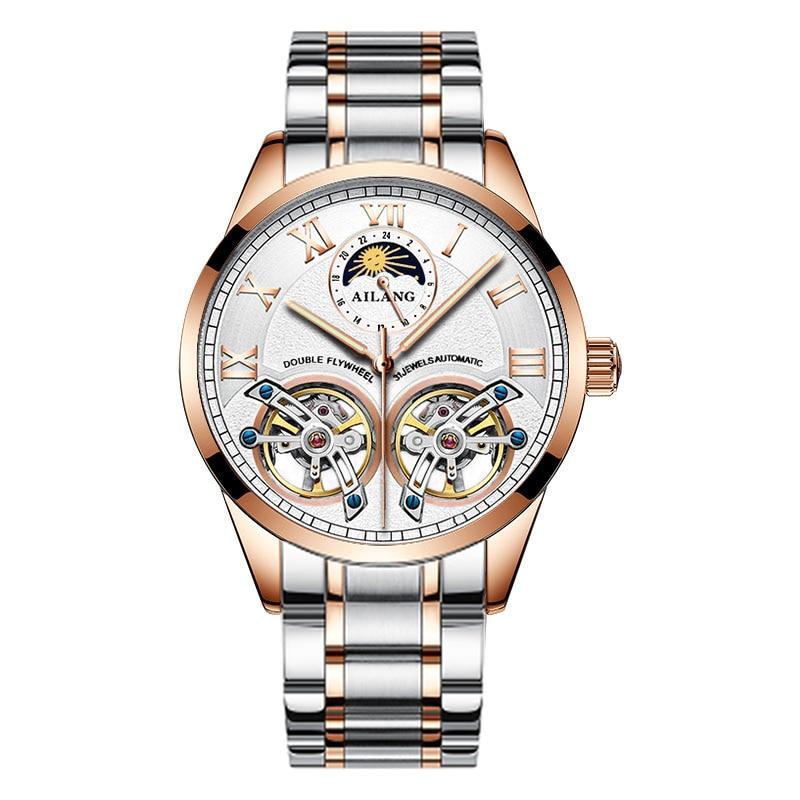 Tourbillon Mechanical Watch with Leather Strap and Moon Phase Display – Elegant Self-Winding Timepiece for Men
