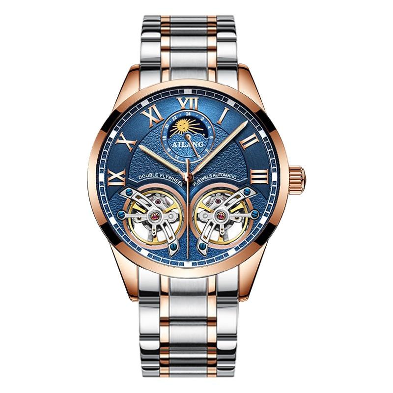 Tourbillon Mechanical Watch with Leather Strap and Moon Phase Display – Elegant Self-Winding Timepiece for Men