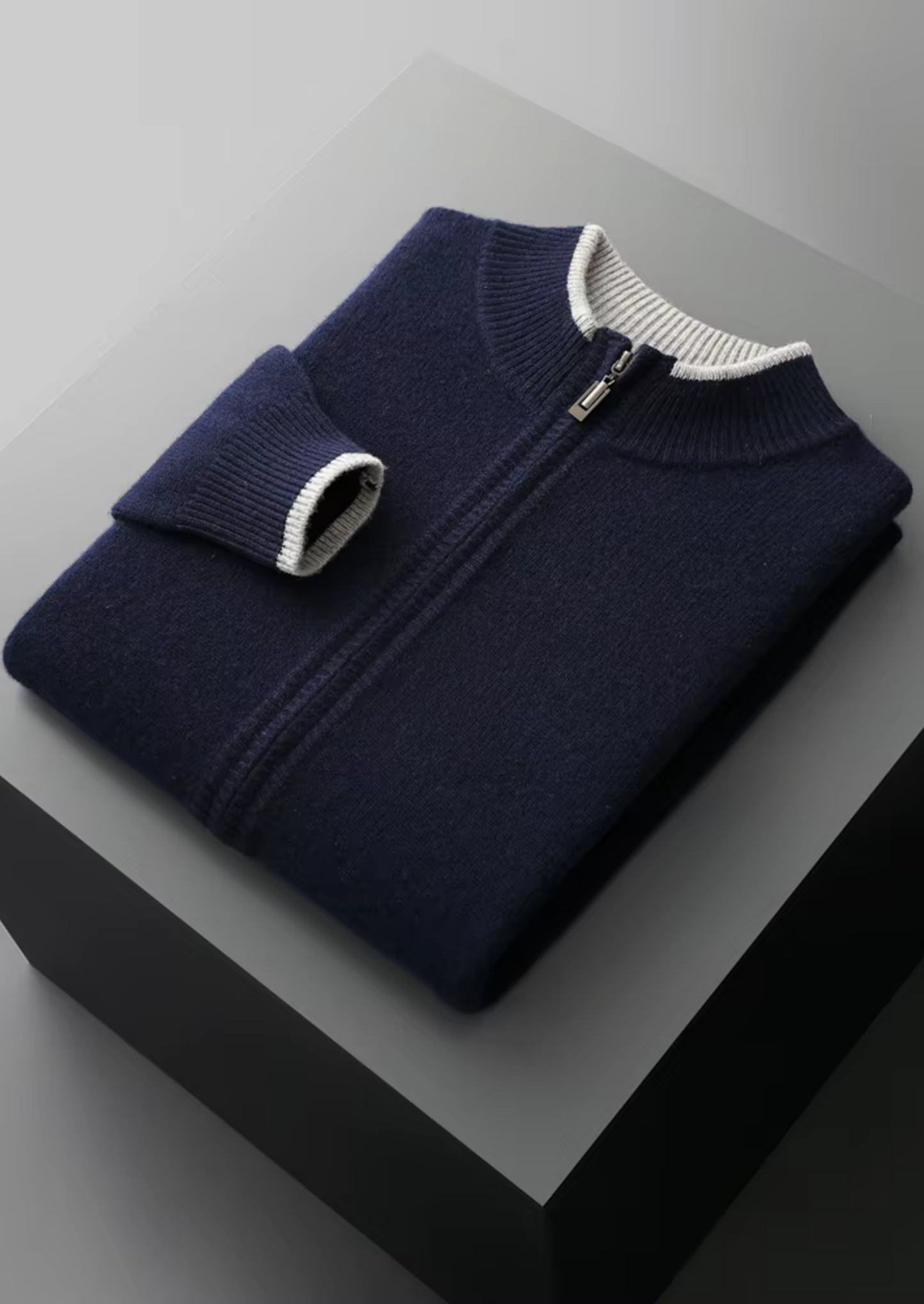 Two-Tone Zip Cardigan Extra-Fine Merino Wool