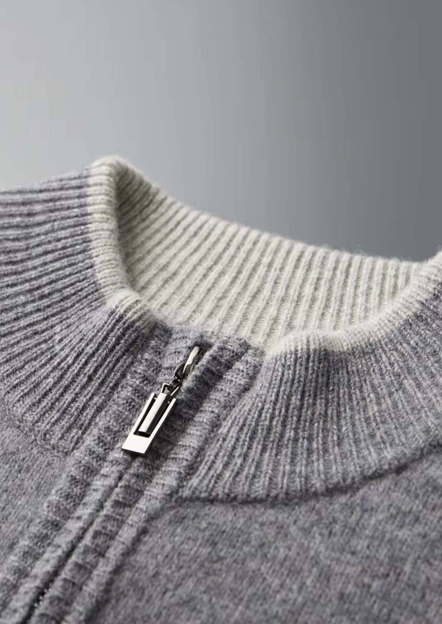 Two-Tone Zip Cardigan Extra-Fine Merino Wool