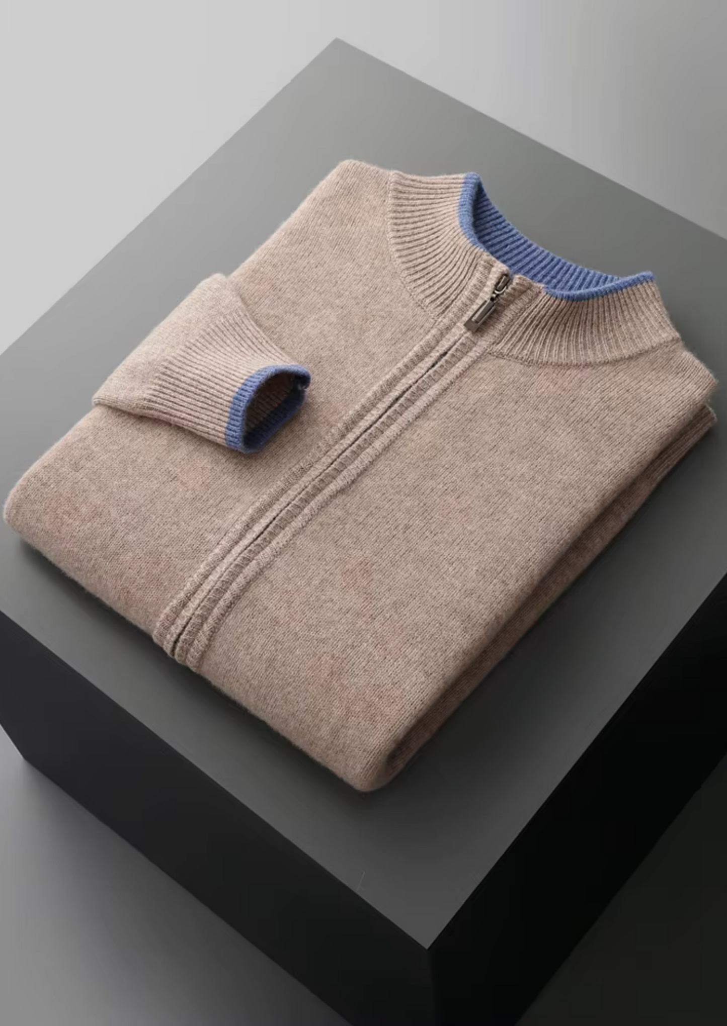 Two-Tone Zip Cardigan Extra-Fine Merino Wool