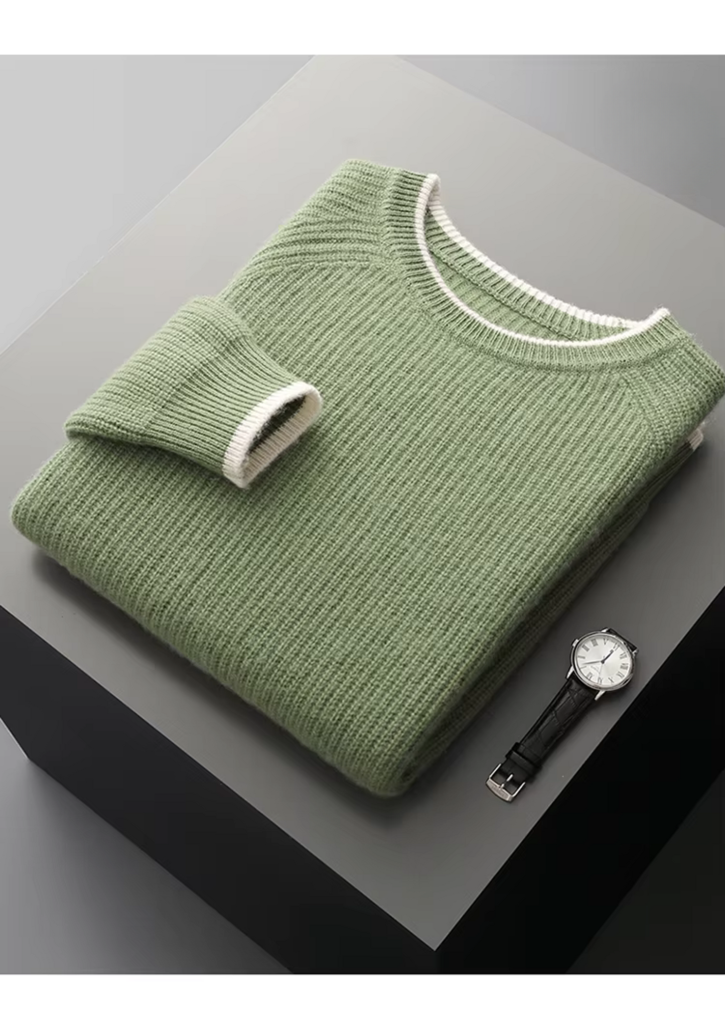 Two Tone Crewneck Sweater Extra-Fine Merino Wool