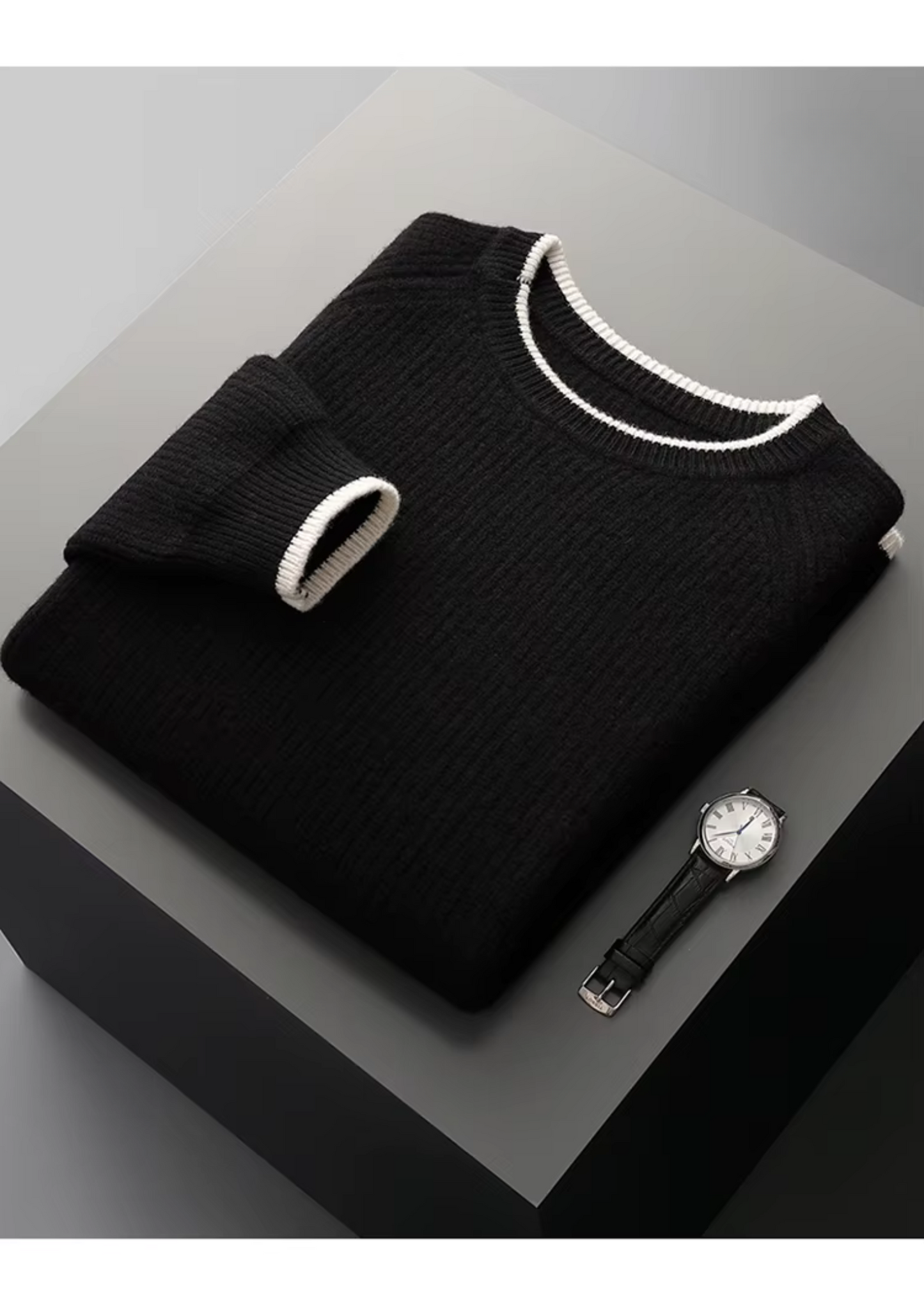 Two Tone Crewneck Sweater Extra-Fine Merino Wool