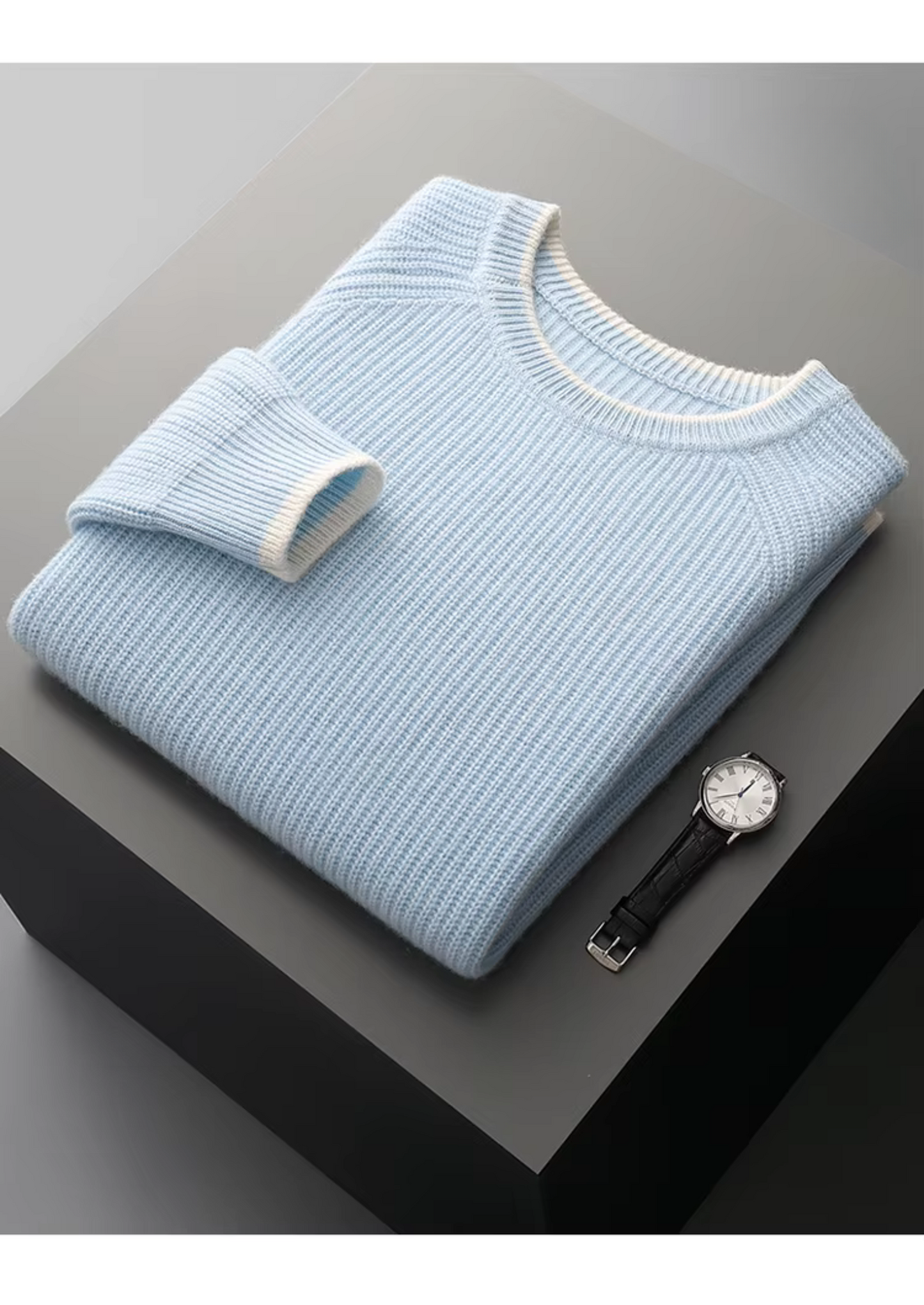 Two Tone Crewneck Sweater Extra-Fine Merino Wool