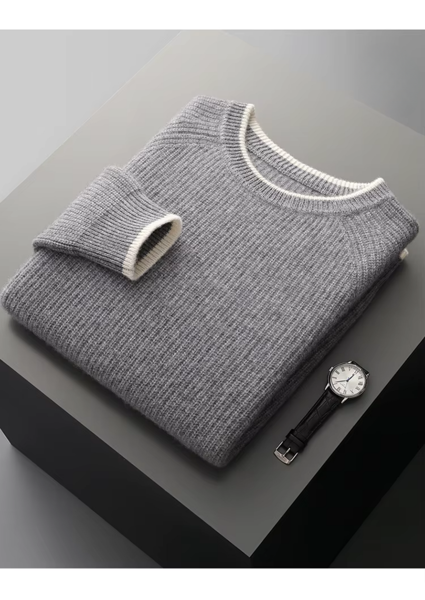 Two Tone Crewneck Sweater Extra-Fine Merino Wool