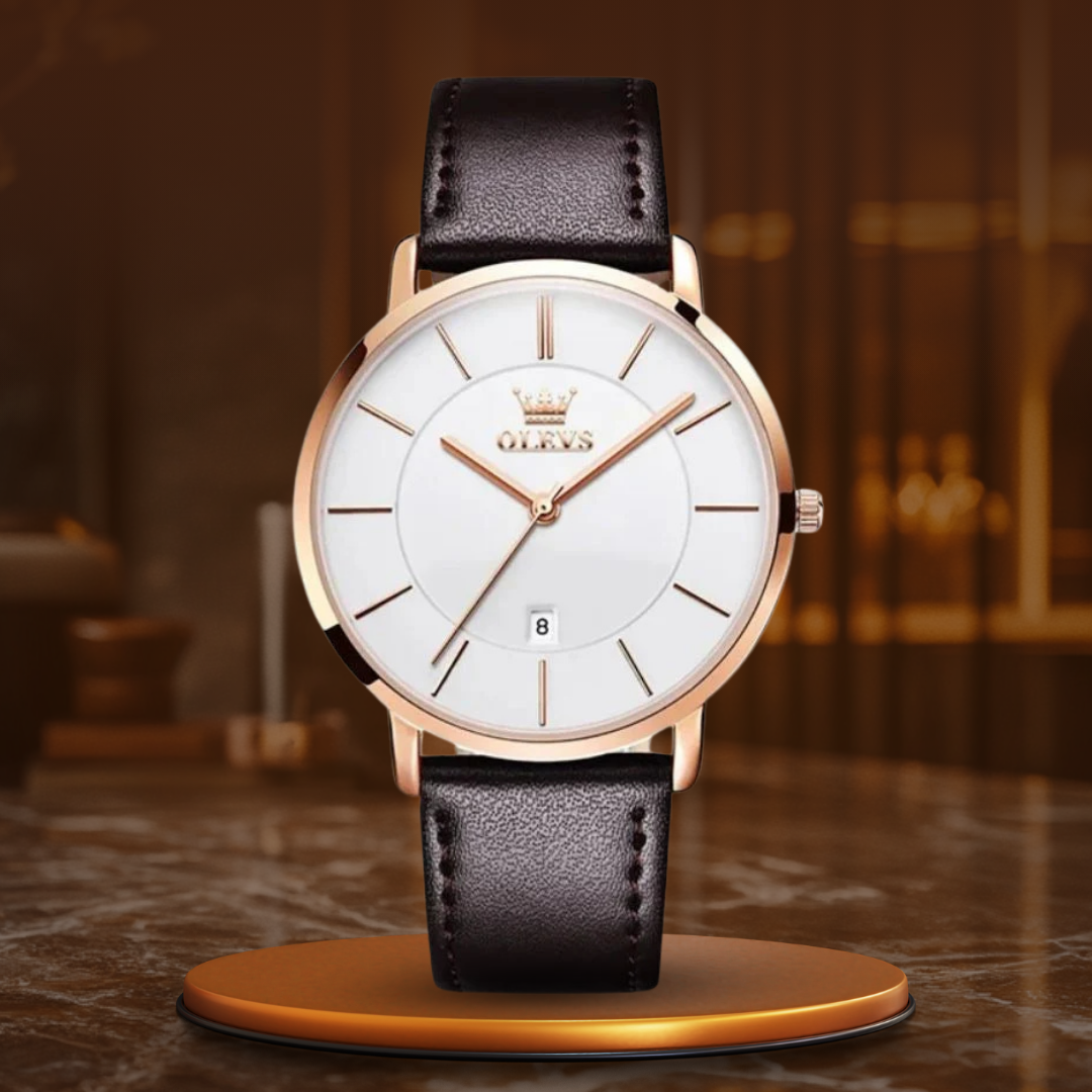 Ultra-Thin Men's Watch with Leather Strap and Date Display – Elegant Quartz Timepiece for Any Occasion