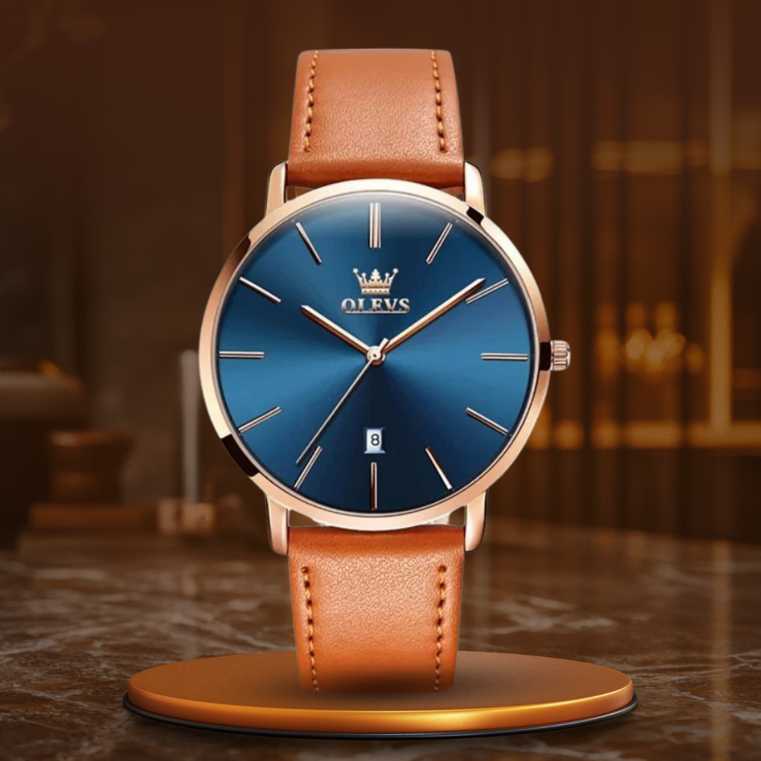 Ultra-Thin Men's Watch with Leather Strap and Date Display – Elegant Quartz Timepiece for Any Occasion