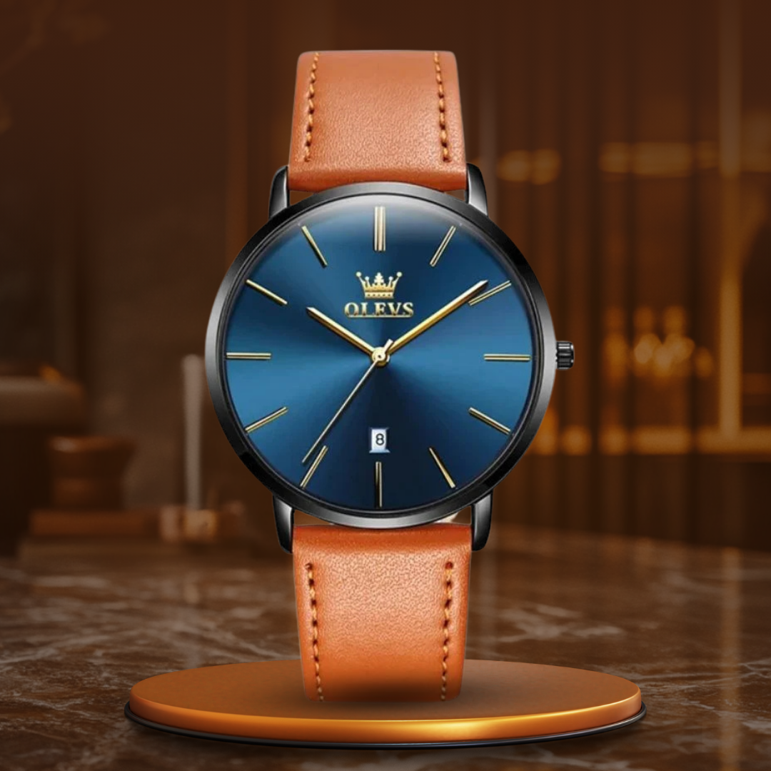 Ultra-Thin Men's Watch with Leather Strap and Date Display – Elegant Quartz Timepiece for Any Occasion