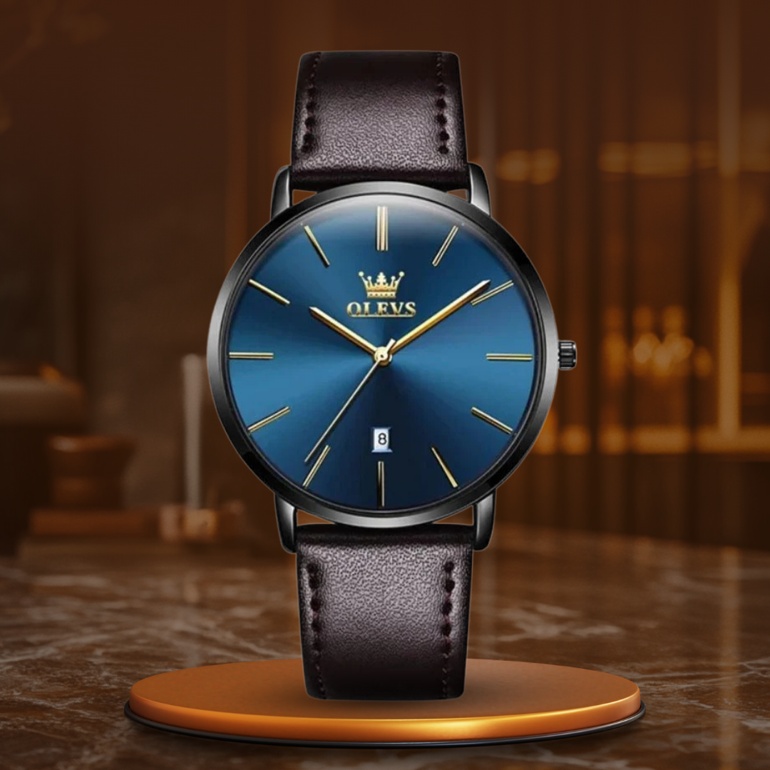 Ultra-Thin Men's Watch with Leather Strap and Date Display – Elegant Quartz Timepiece for Any Occasion