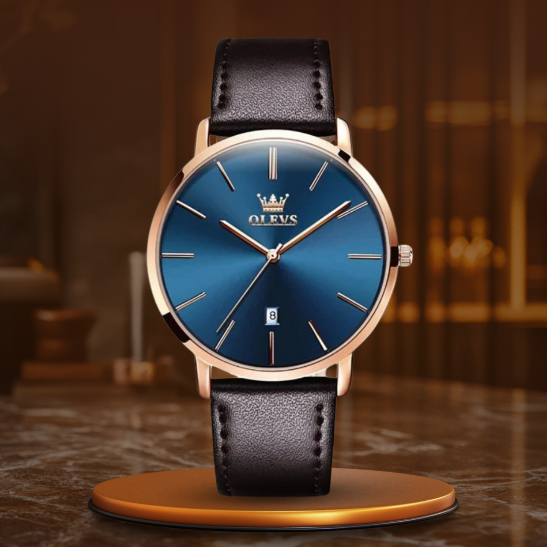 Ultra-Thin Men's Watch with Leather Strap and Date Display – Elegant Quartz Timepiece for Any Occasion