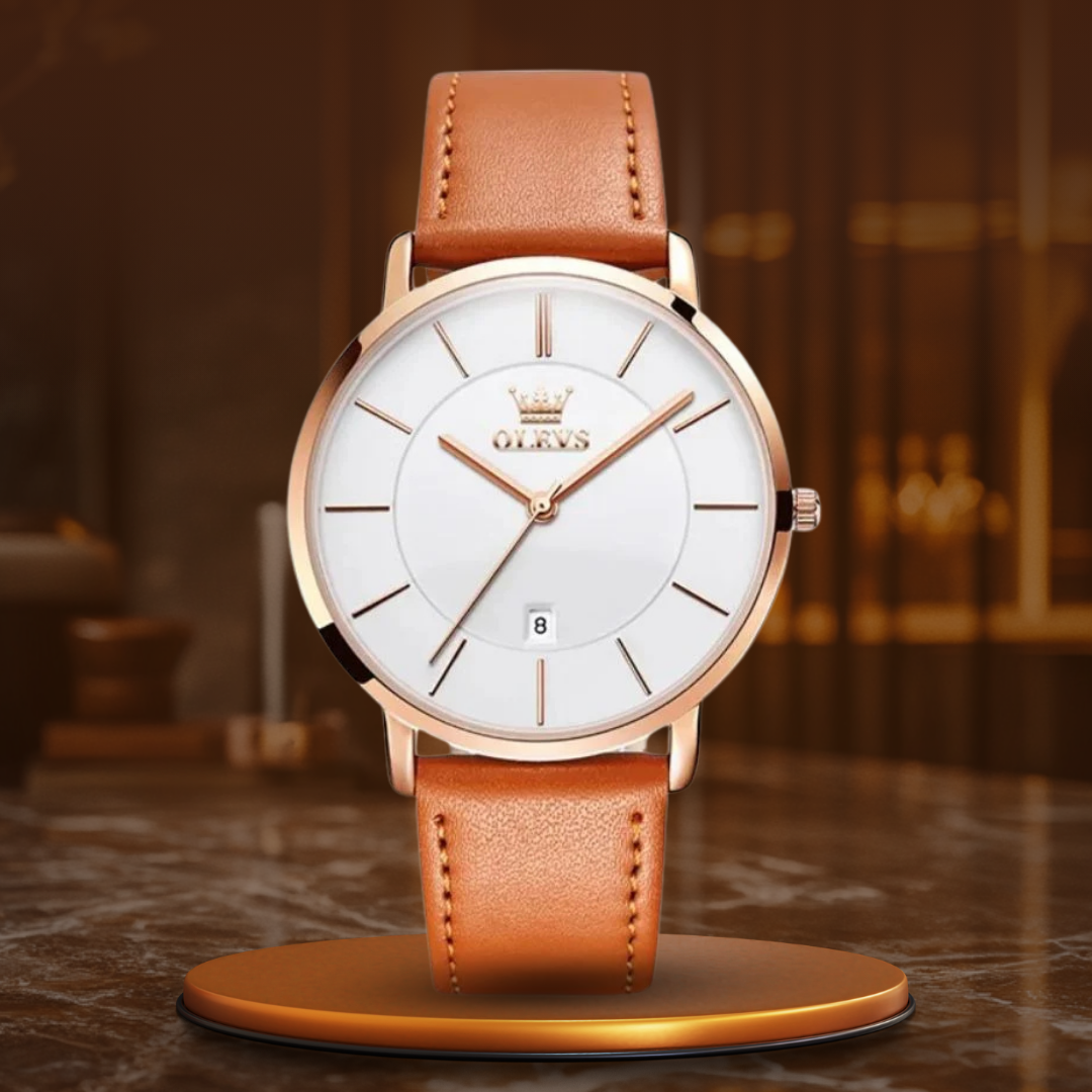 Ultra-Thin Men's Watch with Leather Strap and Date Display – Elegant Quartz Timepiece for Any Occasion