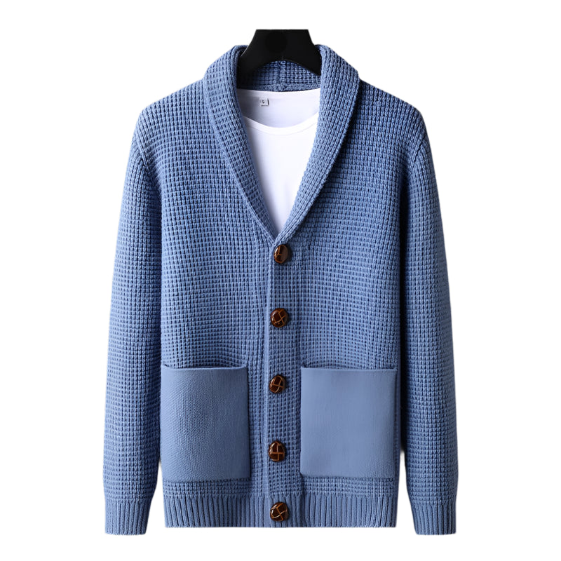 Men's Cardigan Beige Wool Blend Open-Chest with Pockets