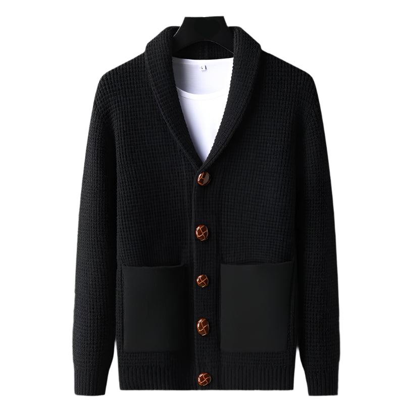 Men's Cardigan Beige Wool Blend Open-Chest with Pockets