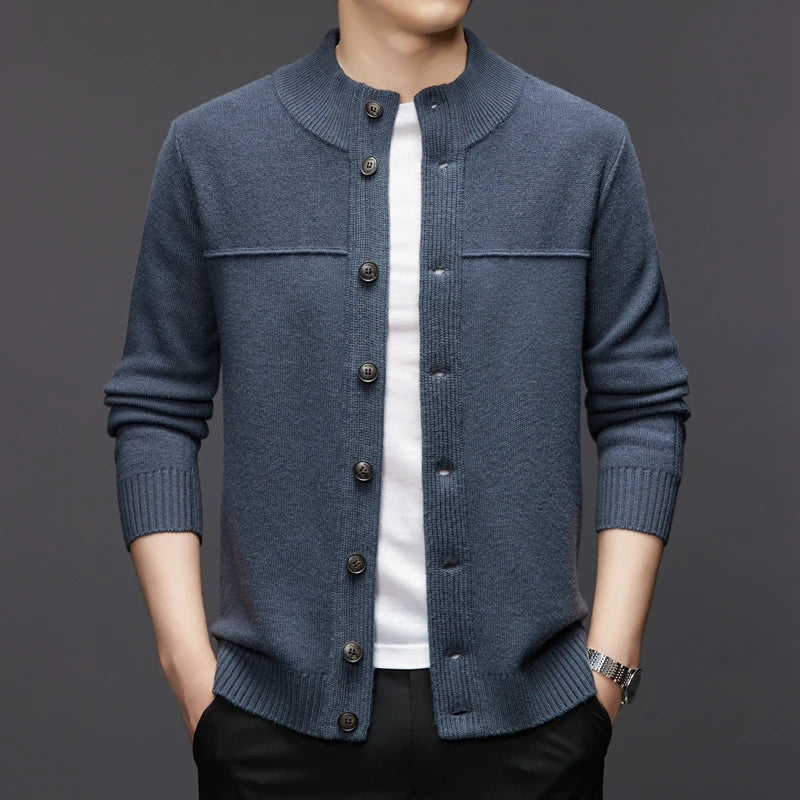 Men's Cardigan Black 100% Wool Heavyweight Button-Up