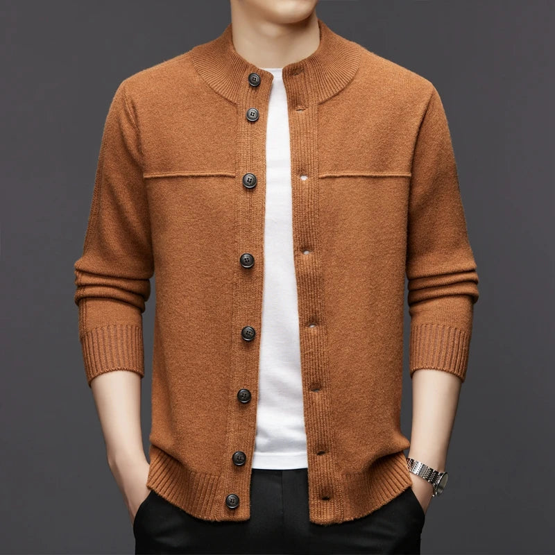 Men's Cardigan Black 100% Wool Heavyweight Button-Up