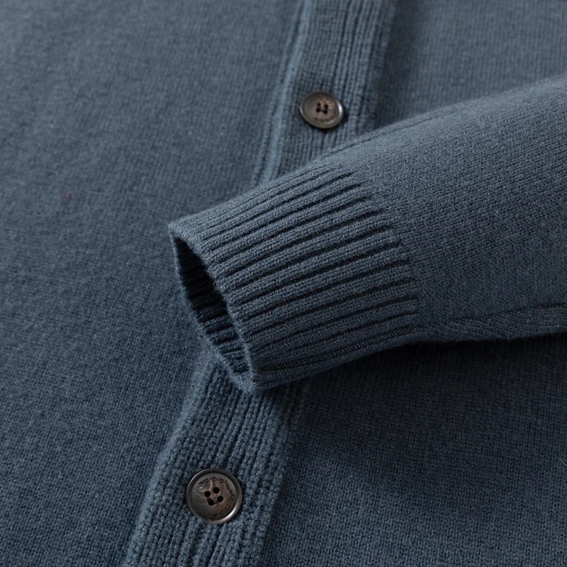 Men's Cardigan Black 100% Wool Heavyweight Button-Up