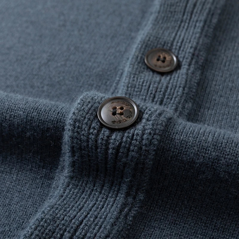 Men's Cardigan Black 100% Wool Heavyweight Button-Up