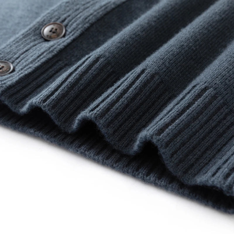 Men's Cardigan Black 100% Wool Heavyweight Button-Up