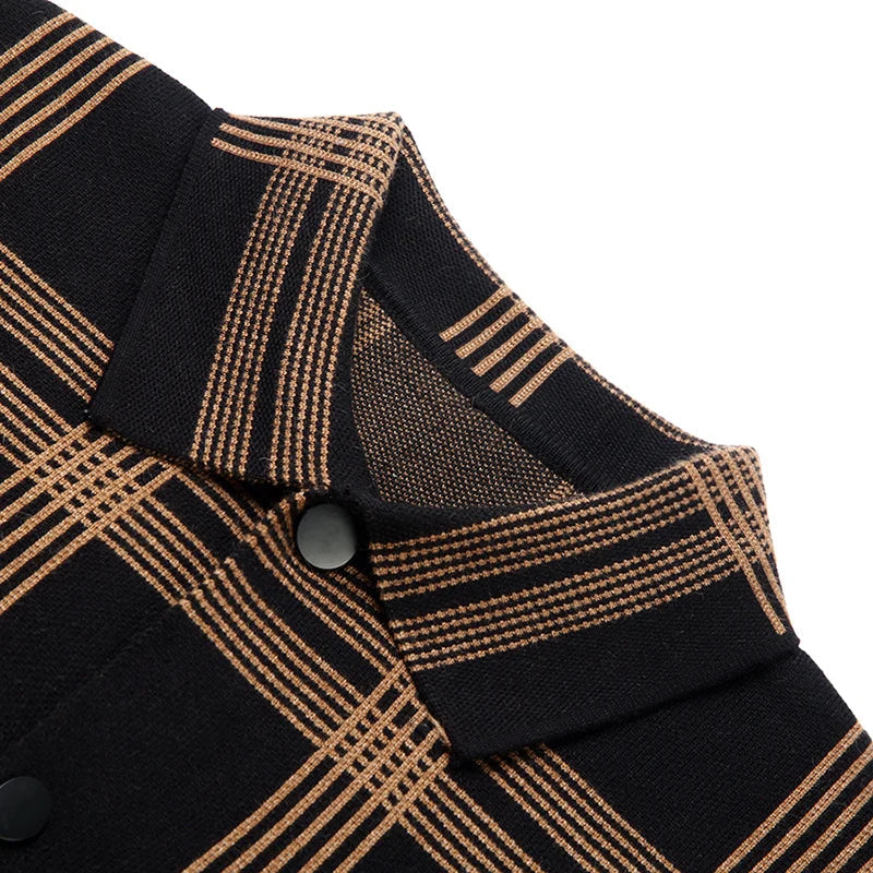 Men's Cardigan Black Viscose Blend Lattice Design