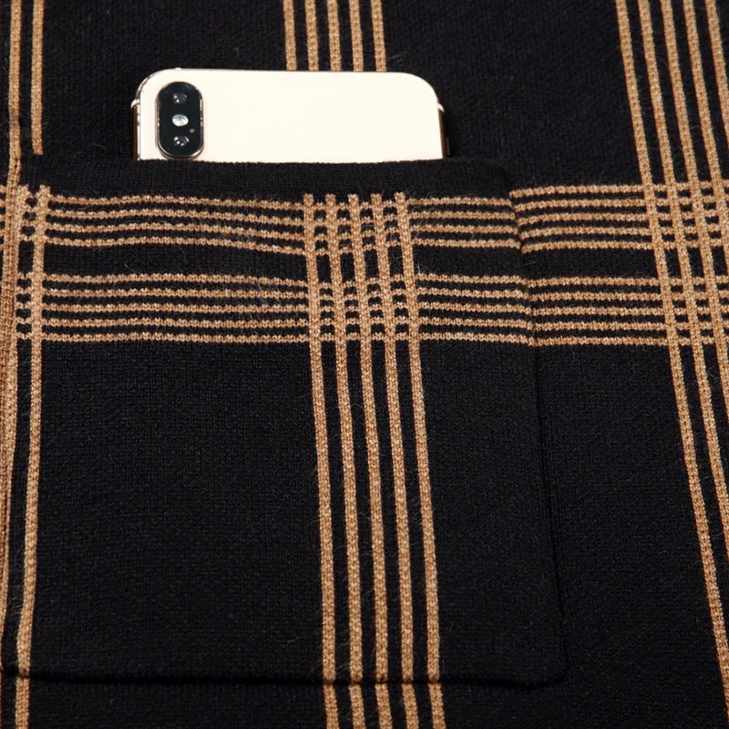 Men's Cardigan Black Viscose Blend Lattice Design