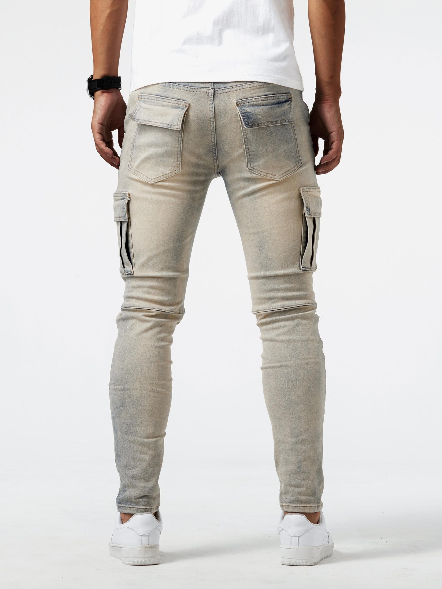 Women's Cargo Jeans Blue Cotton Blend Slim Fit 1