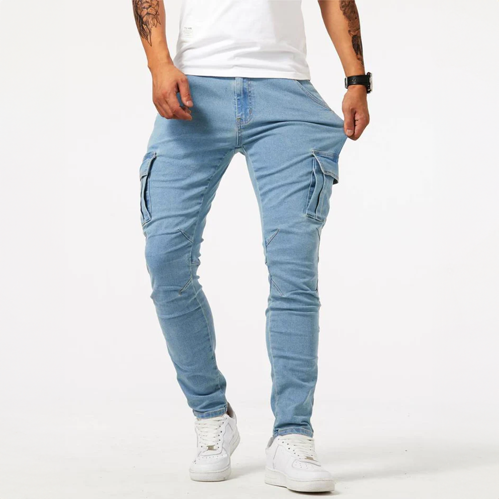 Women's Cargo Jeans Blue Denim Stretch Cotton 1