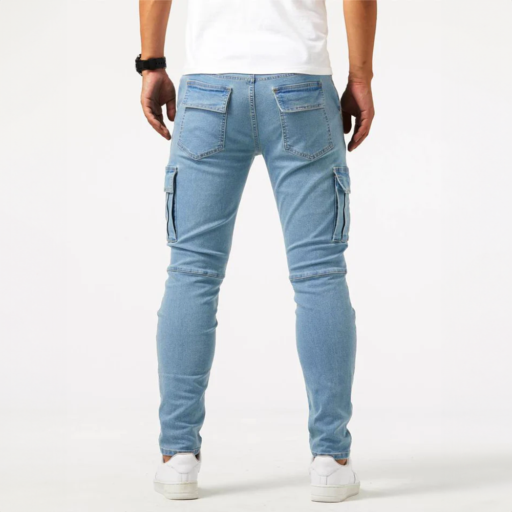 Women's Cargo Jeans Blue Denim Stretch Cotton 7