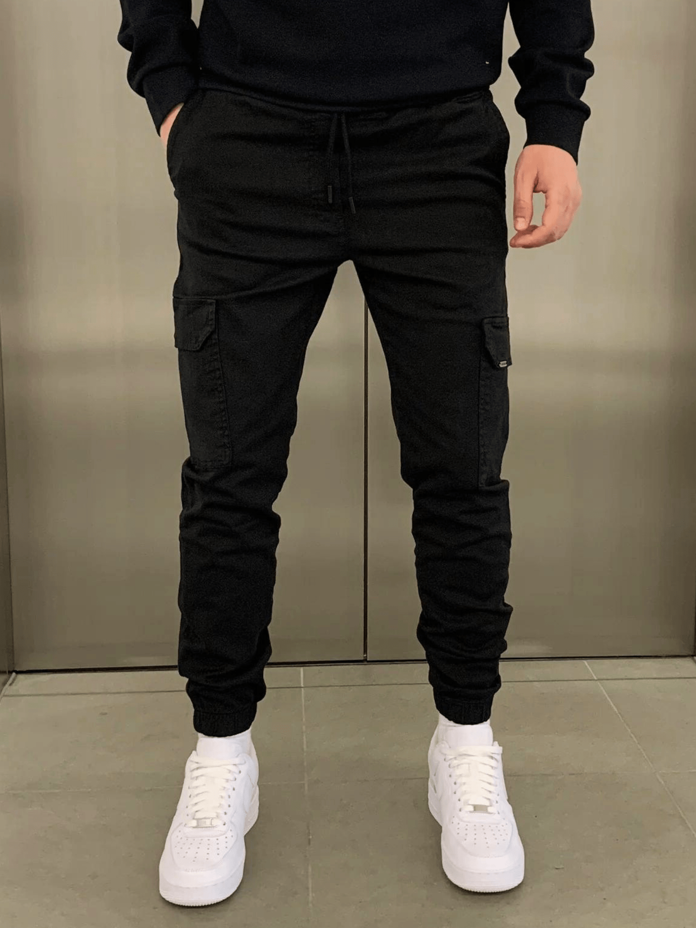 Women's Cargo Jogger Pants Black Cotton 0