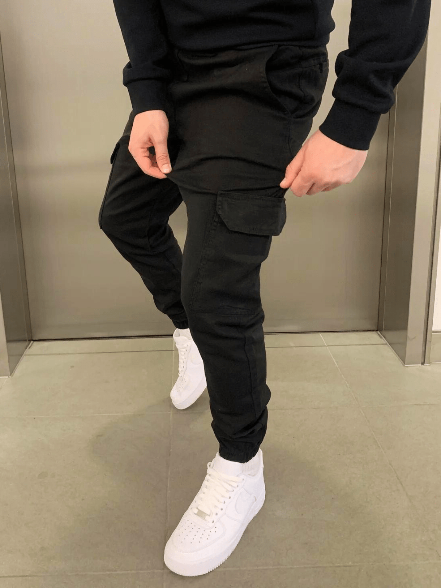 Women's Cargo Jogger Pants Black Cotton 1