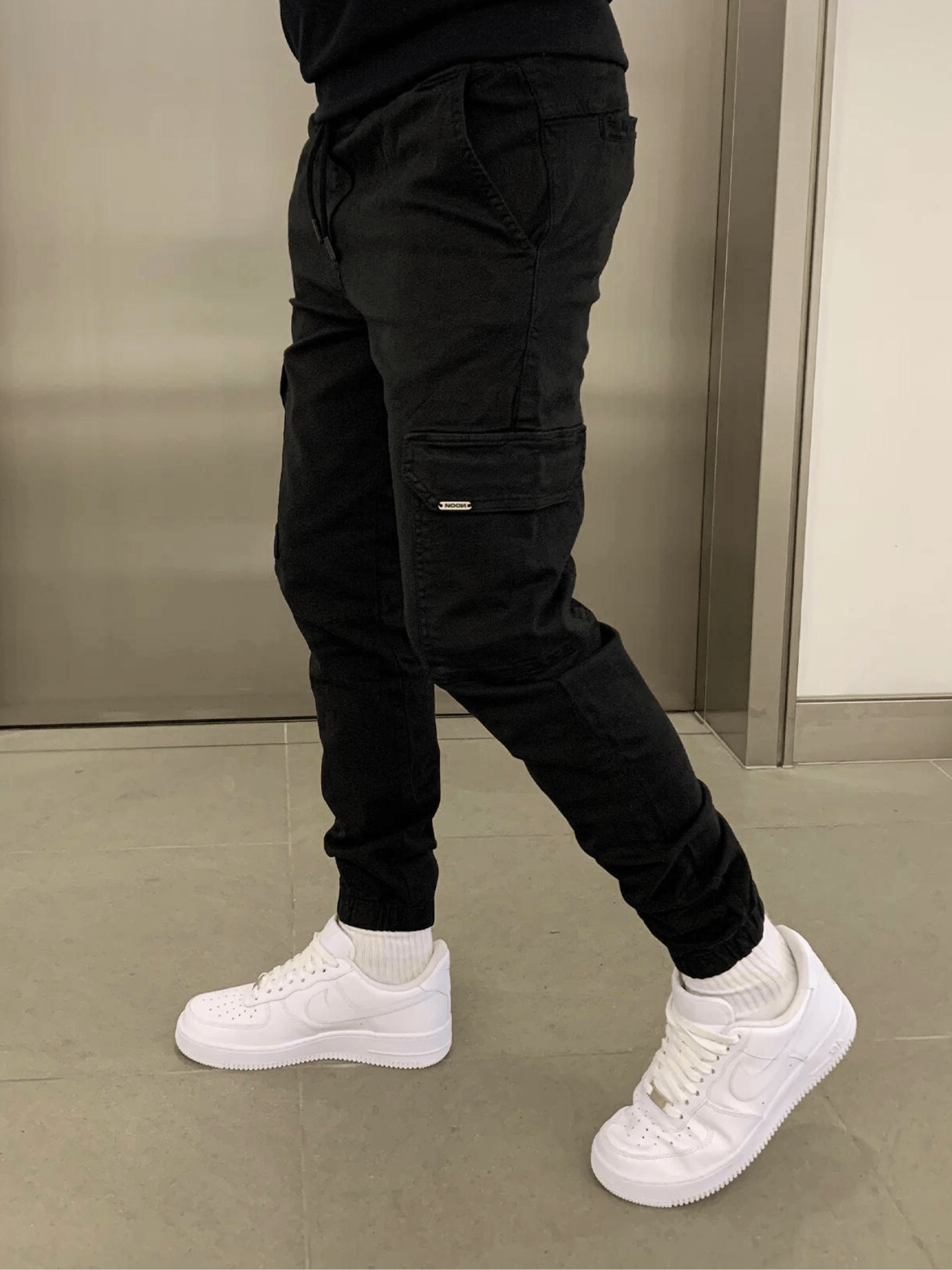 Women's Cargo Jogger Pants Black Cotton 2