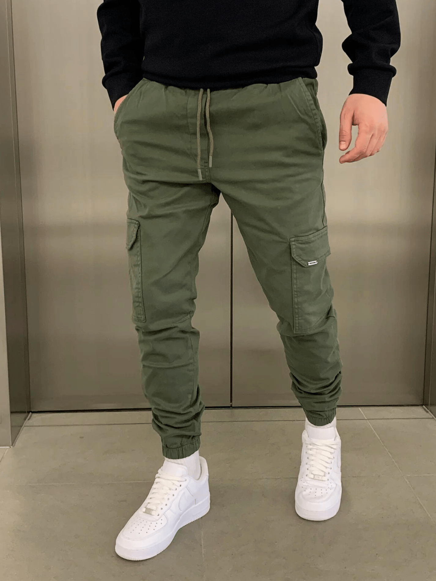 Women's Cargo Jogger Pants Black Cotton 5