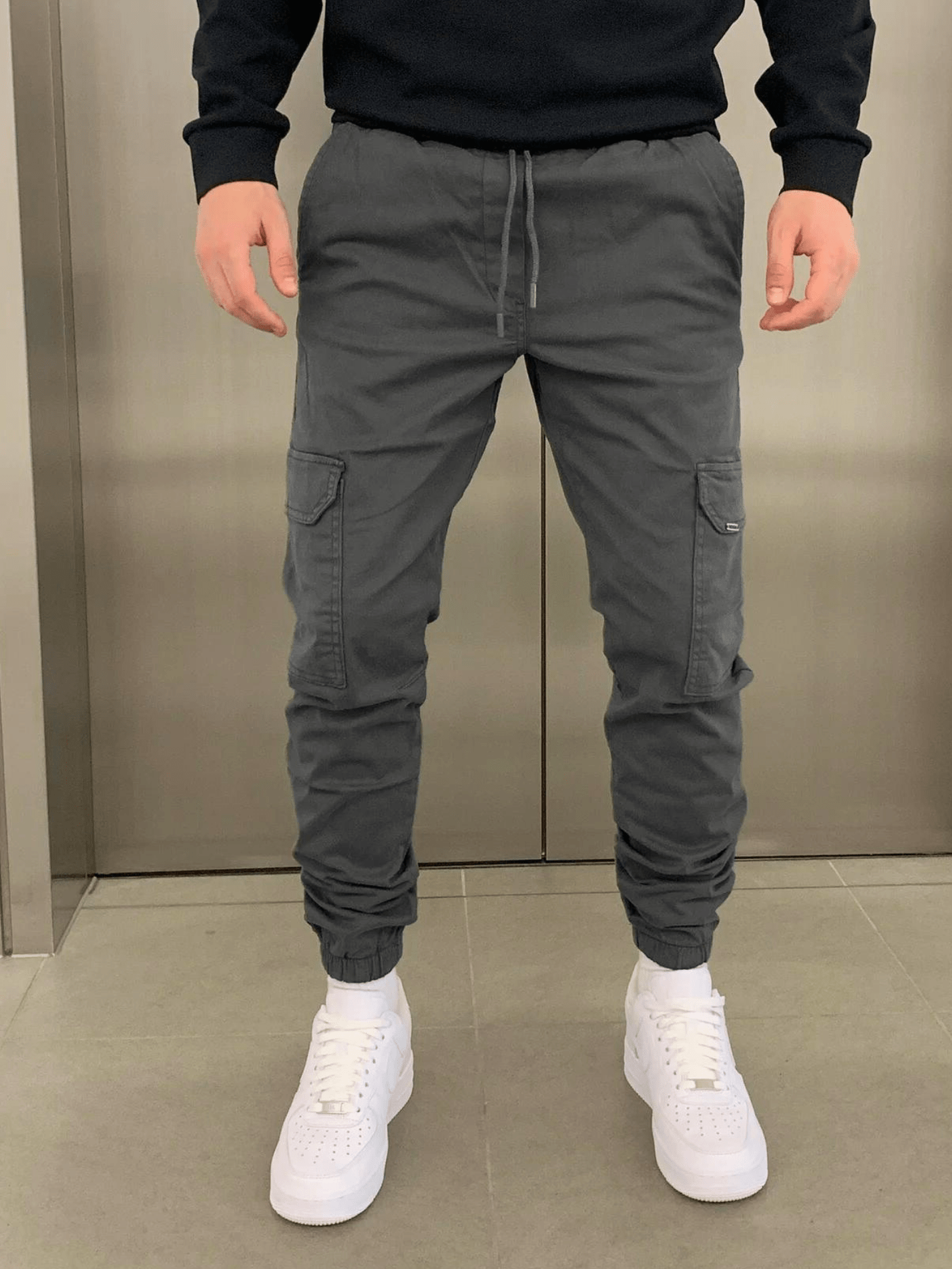 Women's Cargo Jogger Pants Black Cotton 6