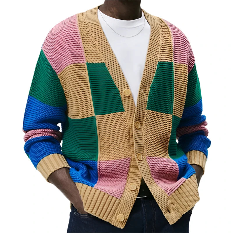 Men's Colorblock Cardigan Multicolor Acrylic Cotton
