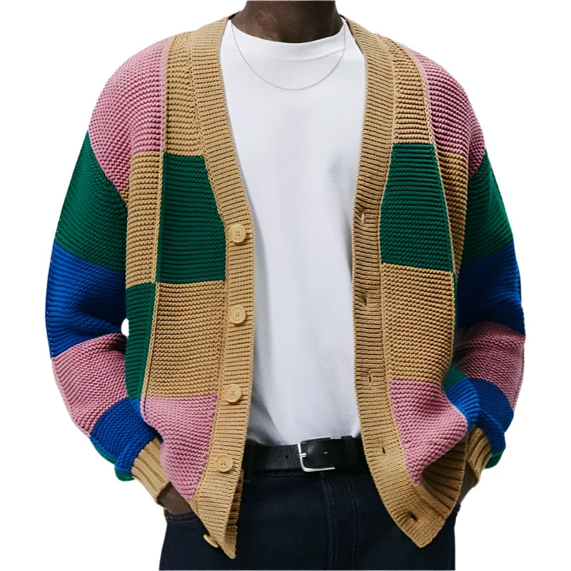 Men's Colorblock Cardigan Multicolor Acrylic Cotton