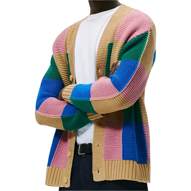 Men's Colorblock Cardigan Multicolor Acrylic Cotton