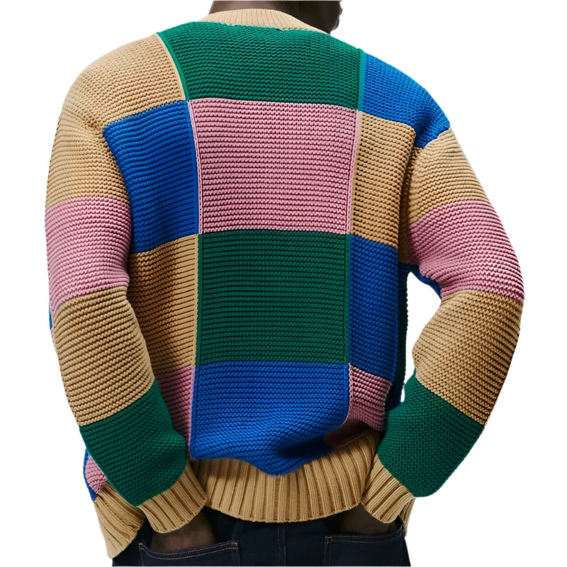 Men's Colorblock Cardigan Multicolor Acrylic Cotton