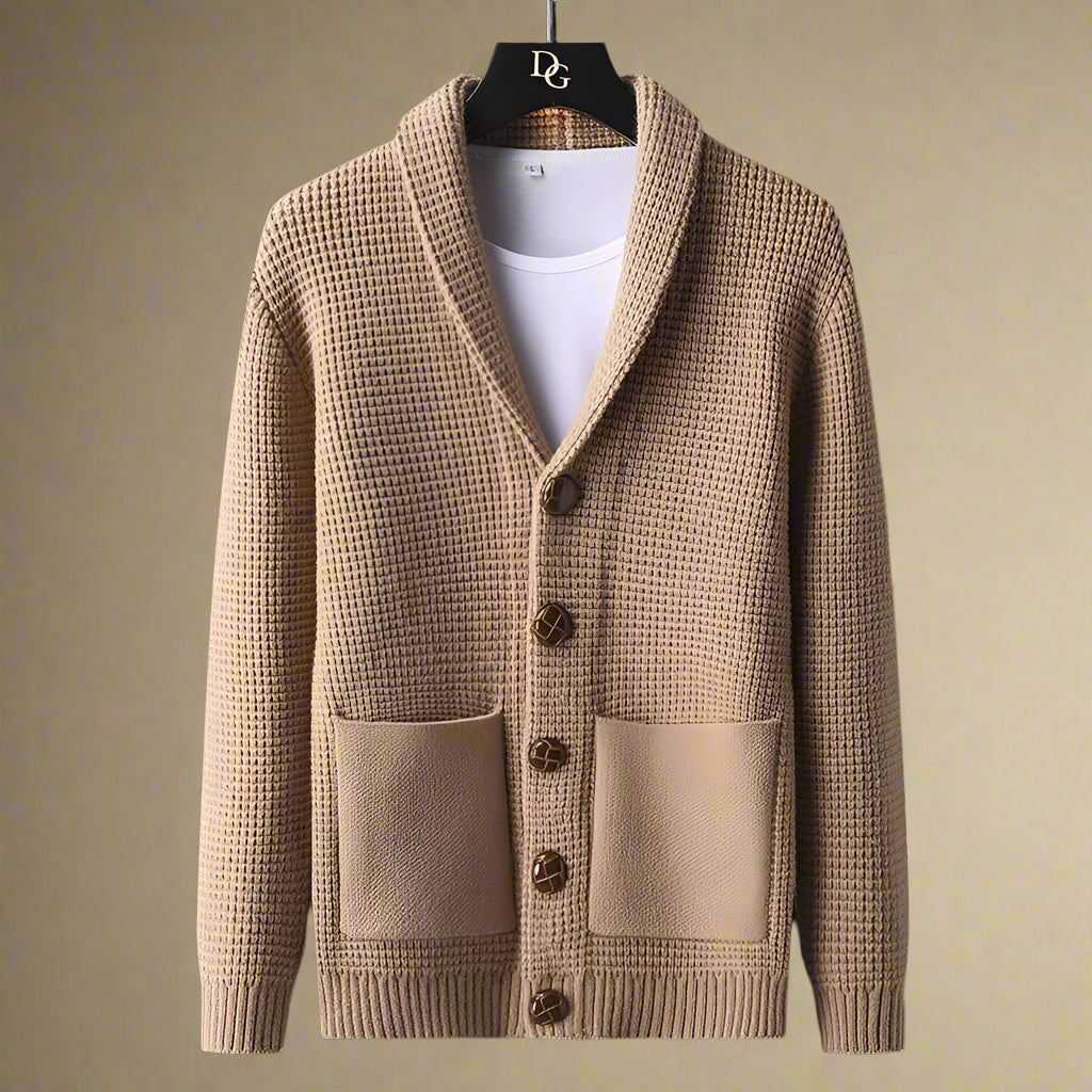Men's Long Cardigan Beige Cotton-Wool Blend