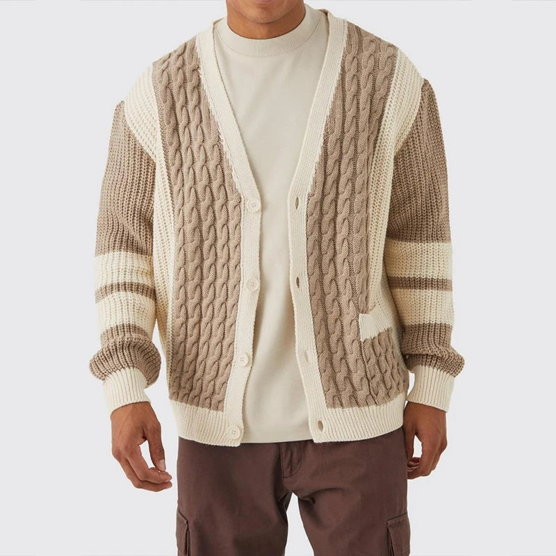 Men's Long Cardigan Striped Melange Acrylic