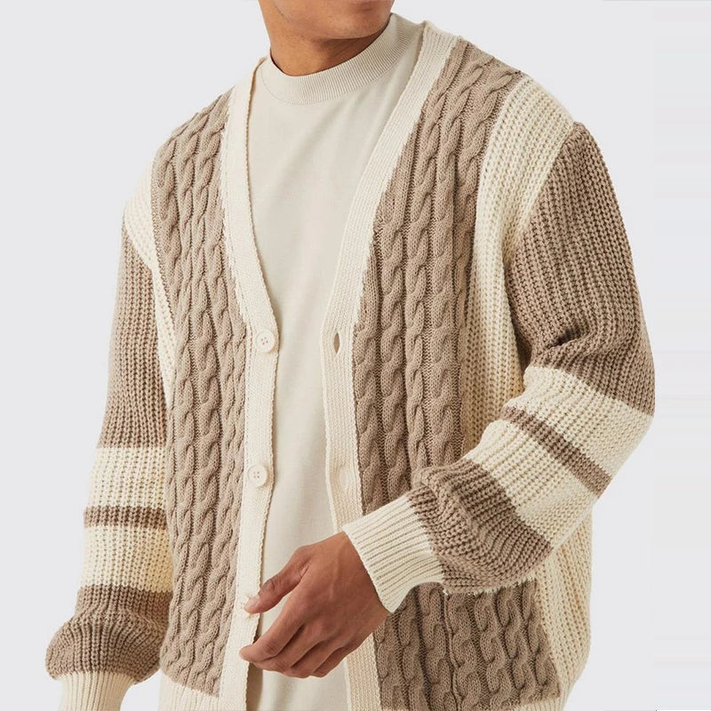 Men's Long Cardigan Striped Melange Acrylic