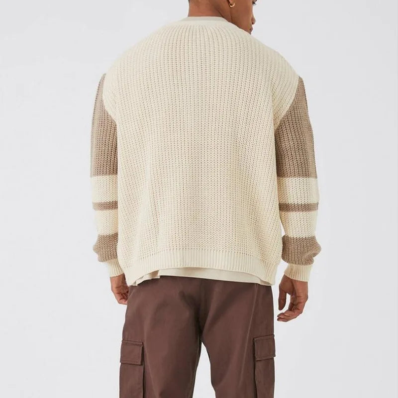 Men's Long Cardigan Striped Melange Acrylic