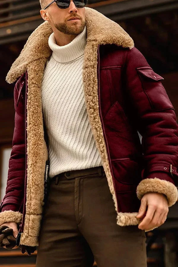 Men's Fleece Lined Leather Jacket - Warm, Stylish Outerwear for Cold Weather - Perfect for Casual and Smart Looks