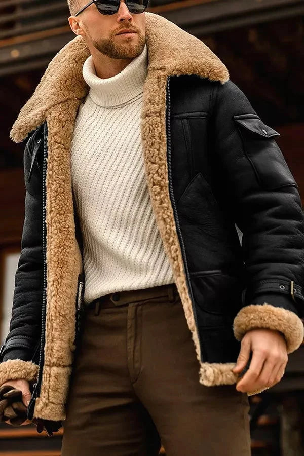Men's Fleece Lined Leather Jacket - Warm, Stylish Outerwear for Cold Weather - Perfect for Casual and Smart Looks