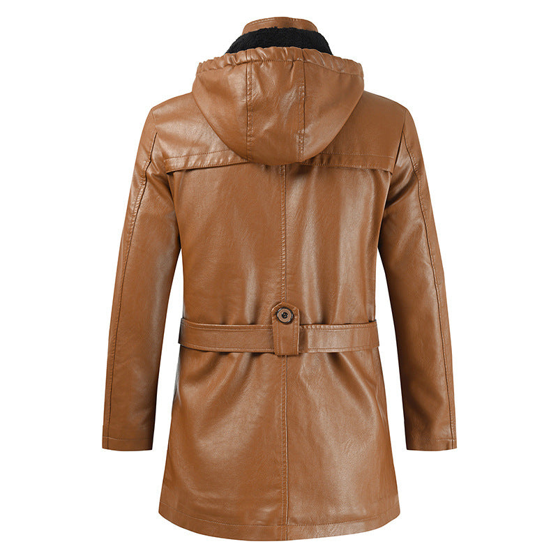 Men's Leather Winter Jacket with Stylish Double Collar and Zip Closure - Warm, Trendy Outerwear for Cold Weather