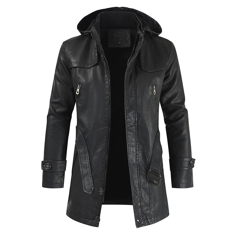 Men's Leather Winter Jacket with Stylish Double Collar and Zip Closure - Warm, Trendy Outerwear for Cold Weather