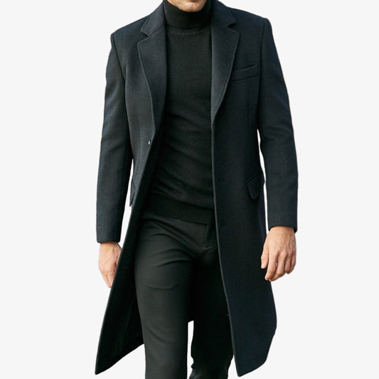 Stylish Men's Long Trench Coat with Lapels - Classic Outerwear for All Seasons, Perfect for Casual and Formal Looks
