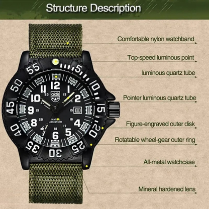 Men’s Rugged Military Quartz Watch – Luminous Dial with Nylon Sports Band