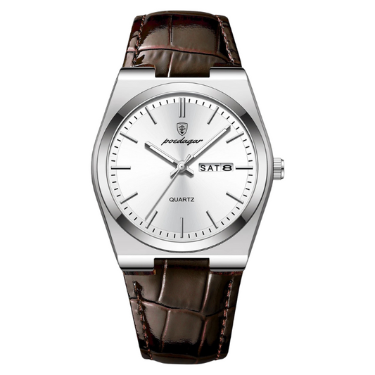 Men’s Simple Business Quartz Watch – Leather Strap with Date & Luminous Display