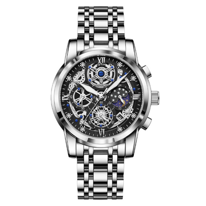 Men’s Round Chronograph Watch – Stainless Steel Strap with Luminous Display