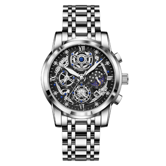 Men’s Round Chronograph Watch – Stainless Steel Strap with Luminous Display