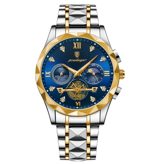 Men’s Luxury Chronograph Quartz Watch – Diamond-Cut with Gold-Plated Accents